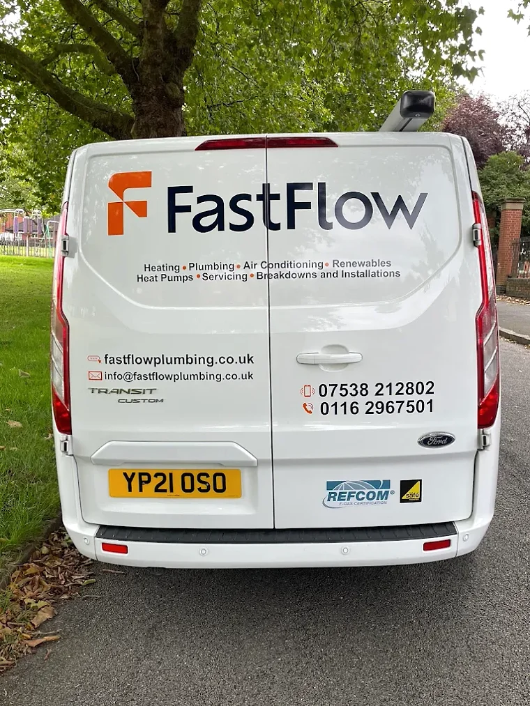 The real FastFlow Plumbing van on a Leicester street
